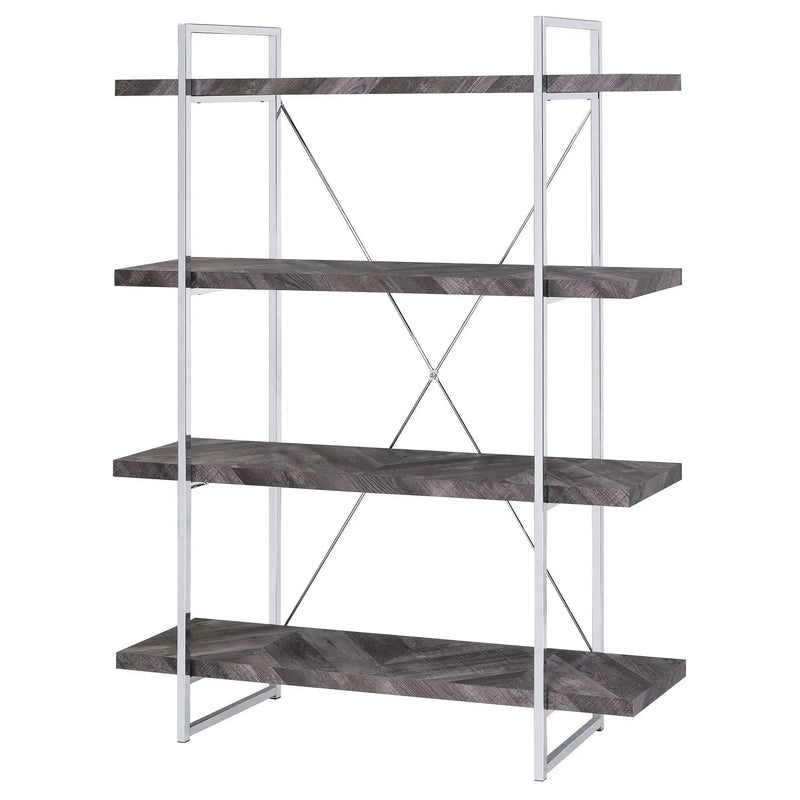Grimma 63-inch 4-shelf Bookshelf Rustic Grey and Chrome by Unique Piece Furniture