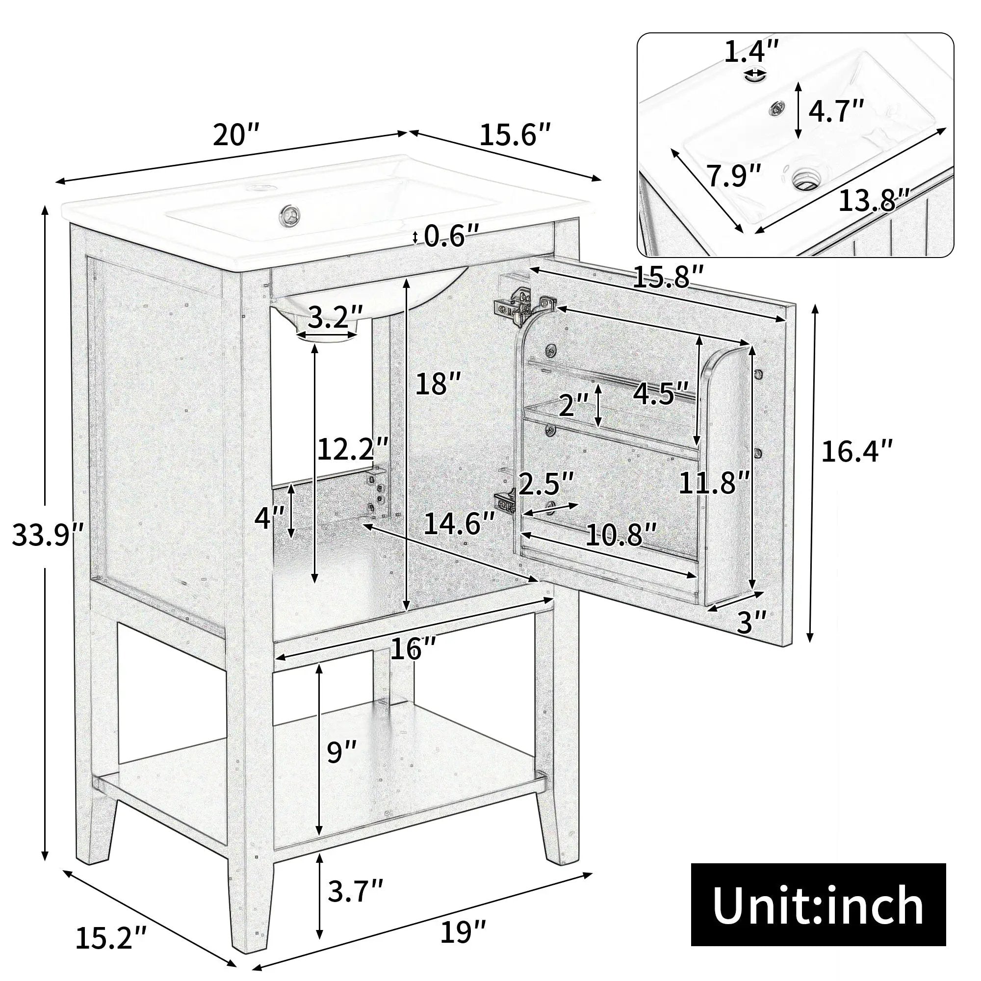 20" Bathroom Vanity with Sink and Storage Rack by HouseOfZazla
