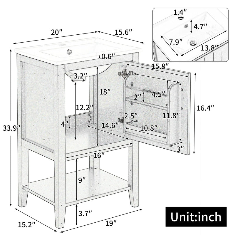20" Bathroom Vanity with Sink and Storage Rack by HouseOfZazla