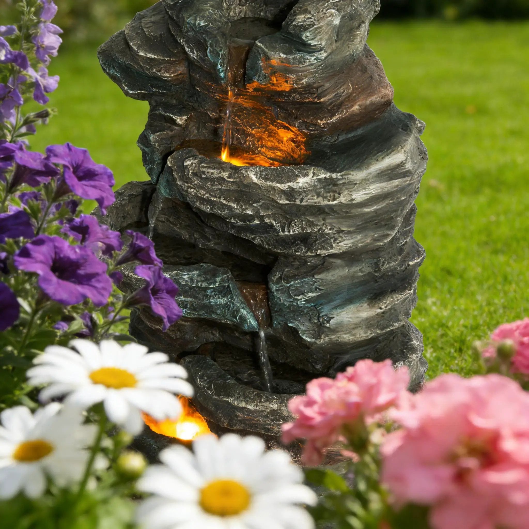 6-Tier Outdoor Cascading Stone Water Fountain with 3 LED Lights by HouseOfZazla
