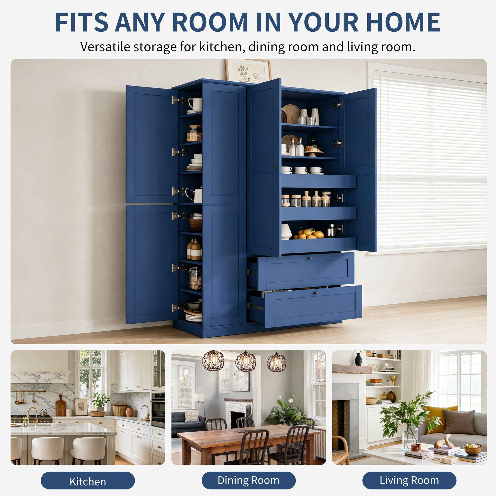 TOPMAX 73.6" Tall Farmhouse Kitchen Pantry Cabinet with 8 Shelves by HouseOfZazla