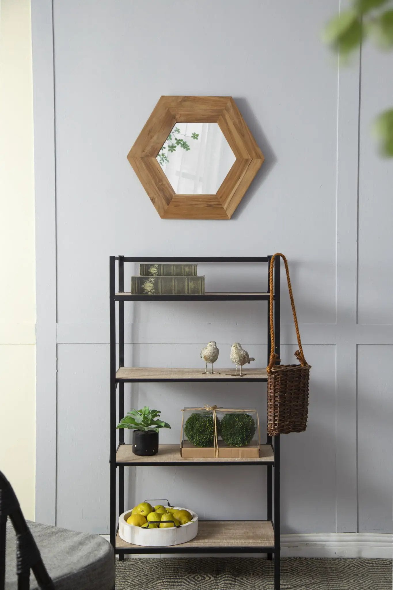 Hexagon Mirror With Natural Wood Frame, Wall Decor For Living Room Bathroom Hallway by Unique Piece Furniture