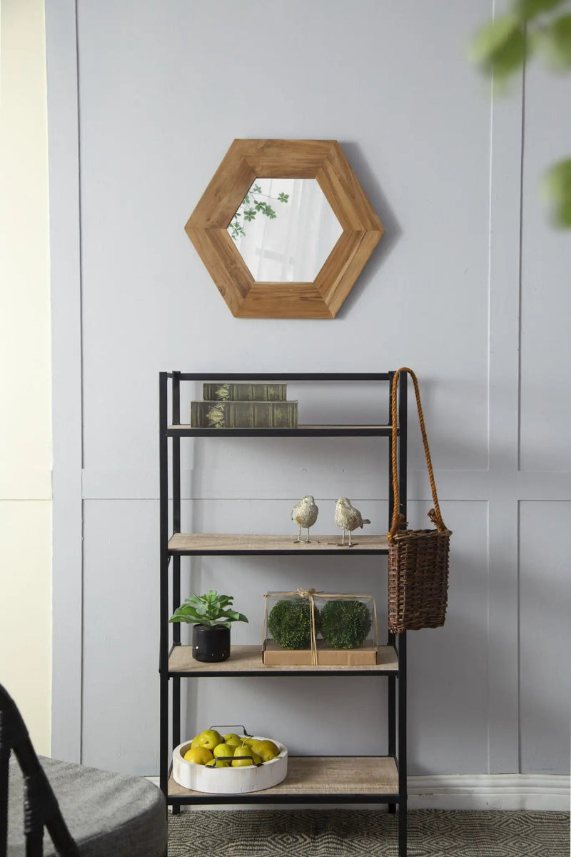 Hexagon Mirror With Natural Wood Frame, Wall Decor For Living Room Bathroom Hallway by HouseOfZazla