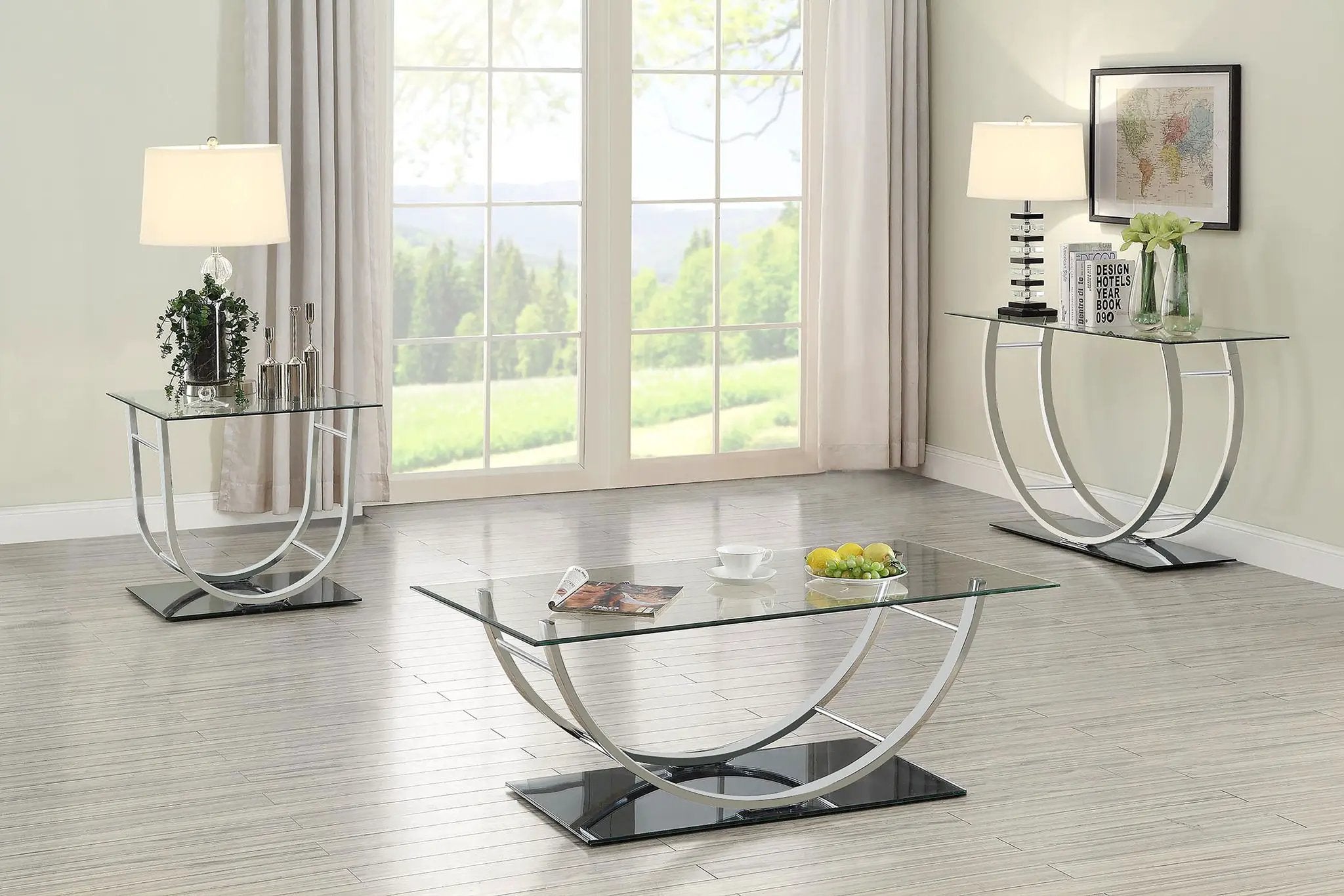 Danville Rectangular U-Shaped Glass Top Coffee Table Chrome by Unique Piece Furniture