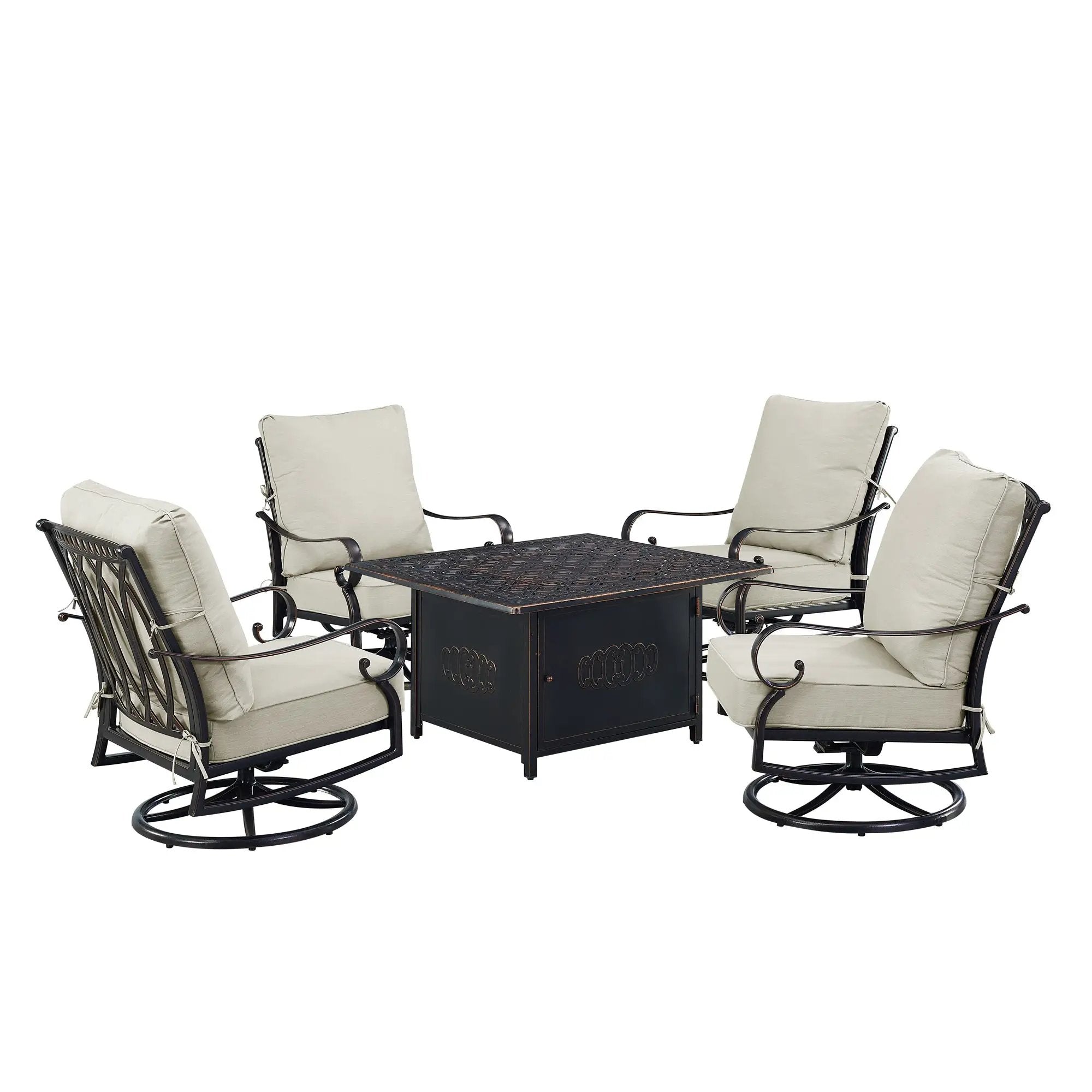 Black Aluminum Fire Table Set with Four Club Chairs by Sharicks