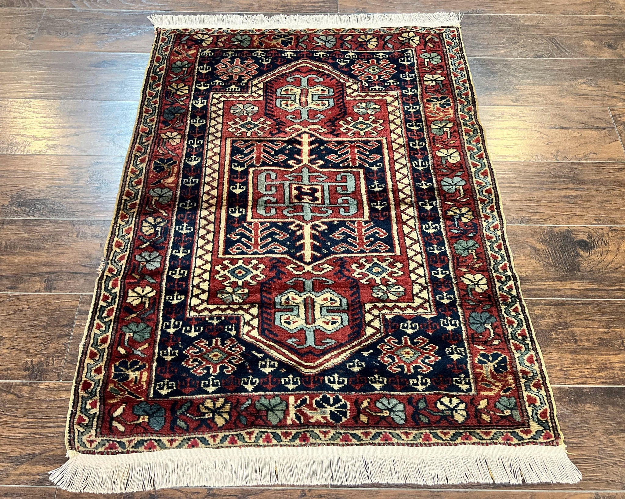 Antique Turkish Sparta Rug 3x4, Geometric Caucasian Pattern, Vintage Handmade Tribal Wool Carpet by Jewel Rugs