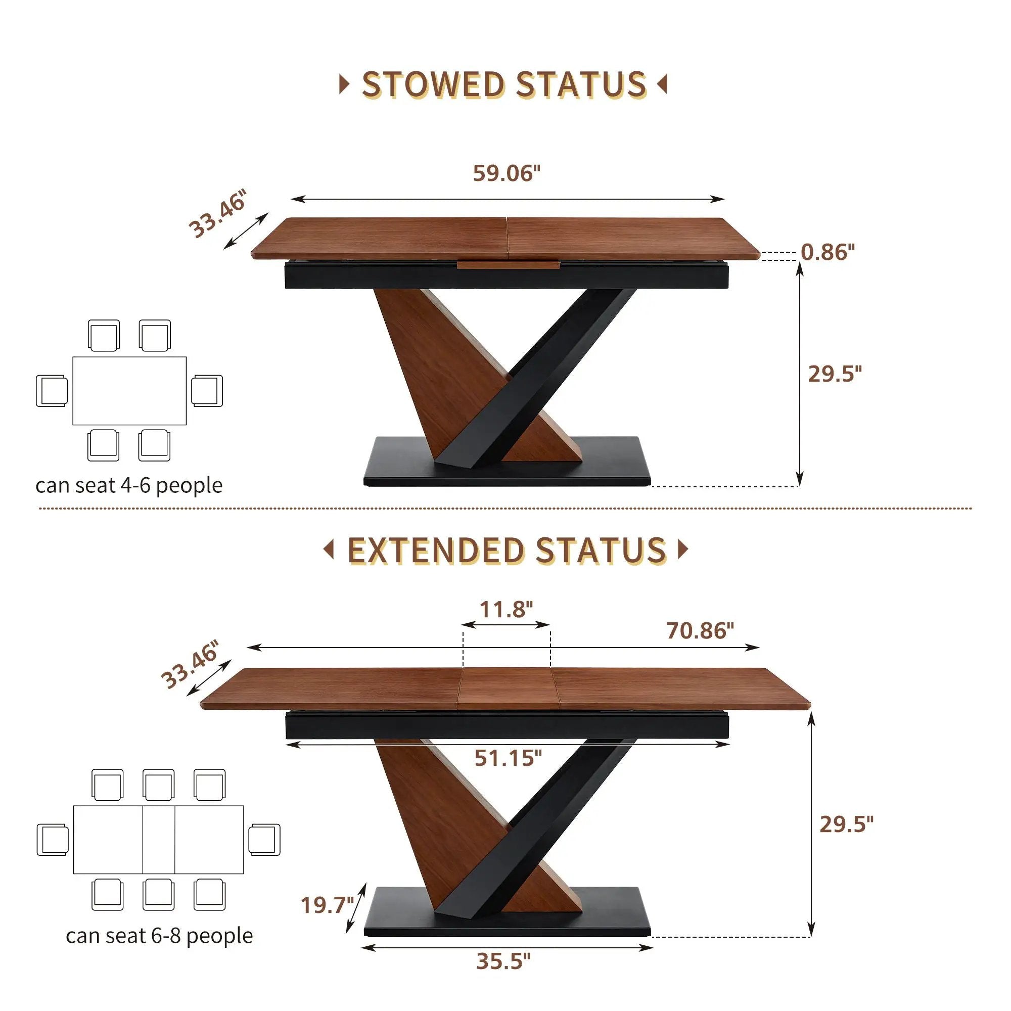 Dining Table, Scratch Resistant, Cross Geometric Legs For Kitchen & Dining Room - Dark Walnut by Unique Piece Furniture