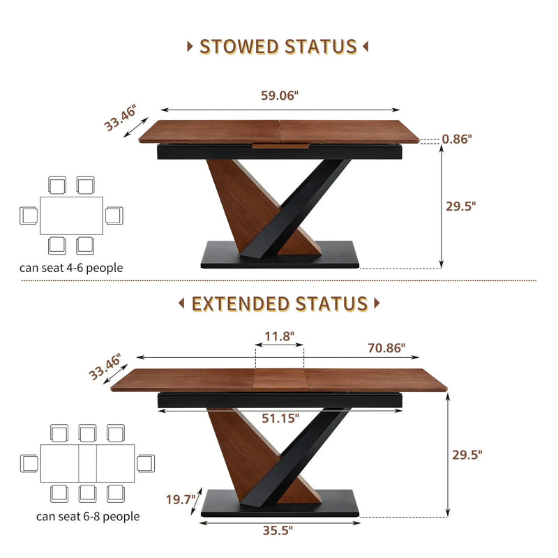 Dining Table, Scratch Resistant, Cross Geometric Legs For Kitchen & Dining Room - Dark Walnut by Unique Piece Furniture