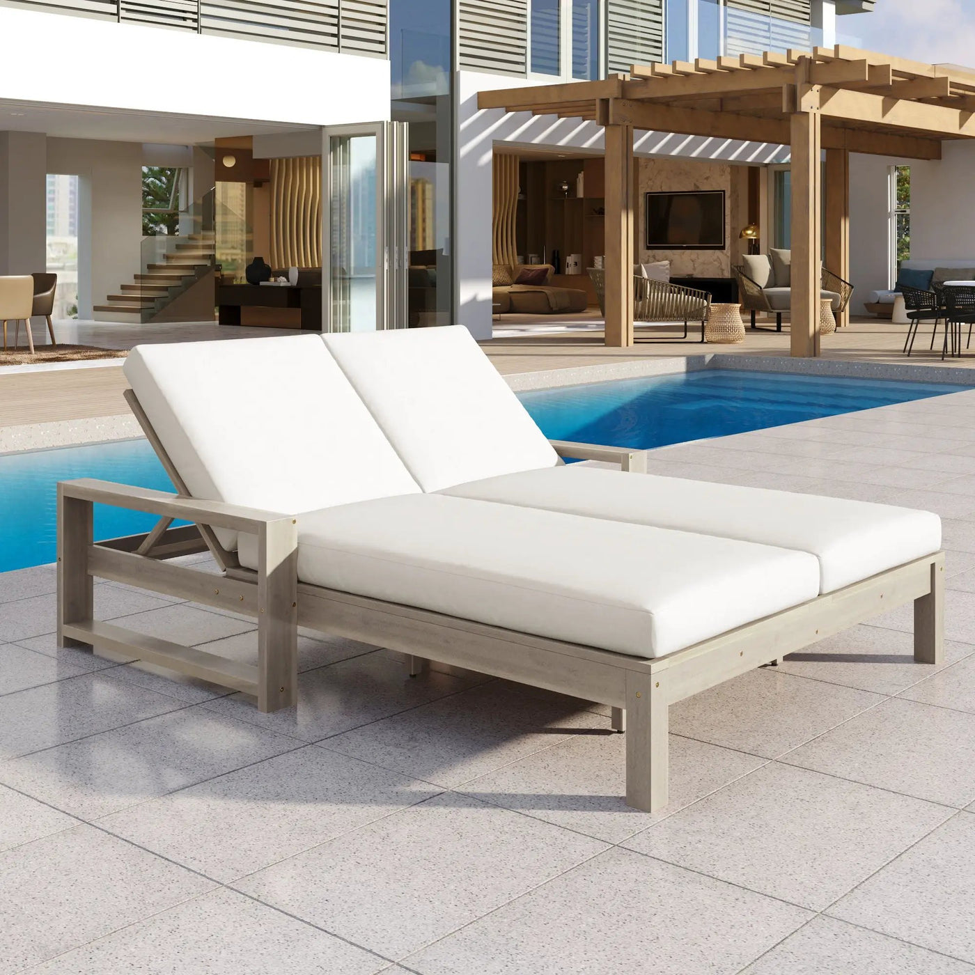 Outdoor Double Lounge Chair With 5 Position Adjustable Backrest by Unique Piece Furniture