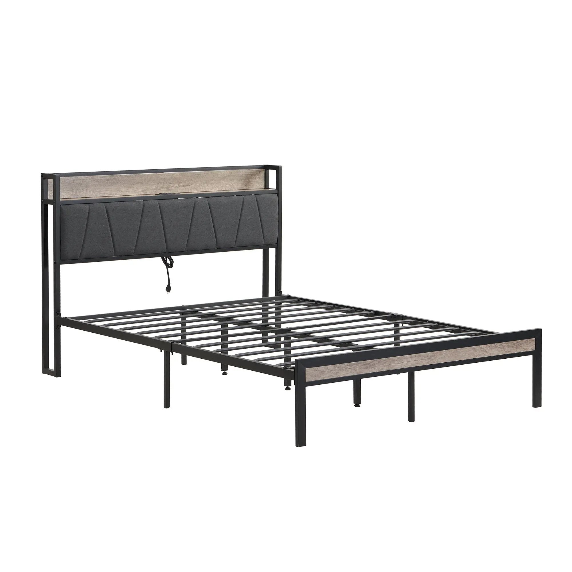 Modern Bed Frame With LED Lights, Upholstered Headboard, USB Charging by HouseOfZazla