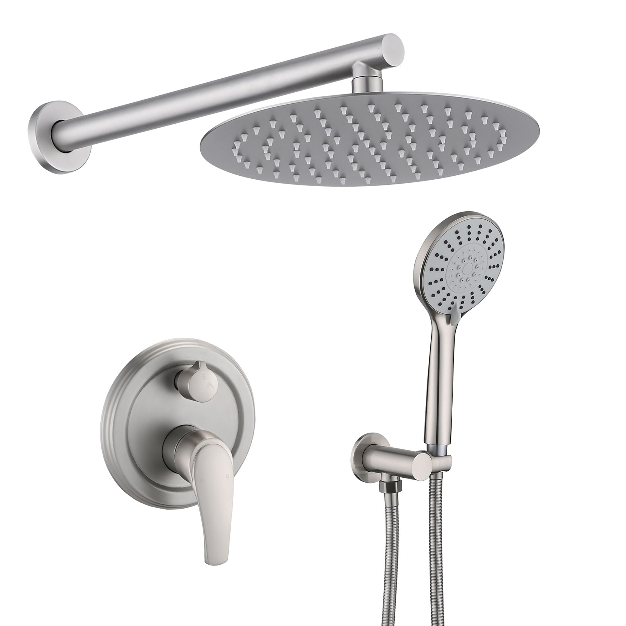 Wall Mounted Shower Set With High Pressure 10" Rain Shower Head And 5 Function Handheld Shower Head by HouseOfZazla