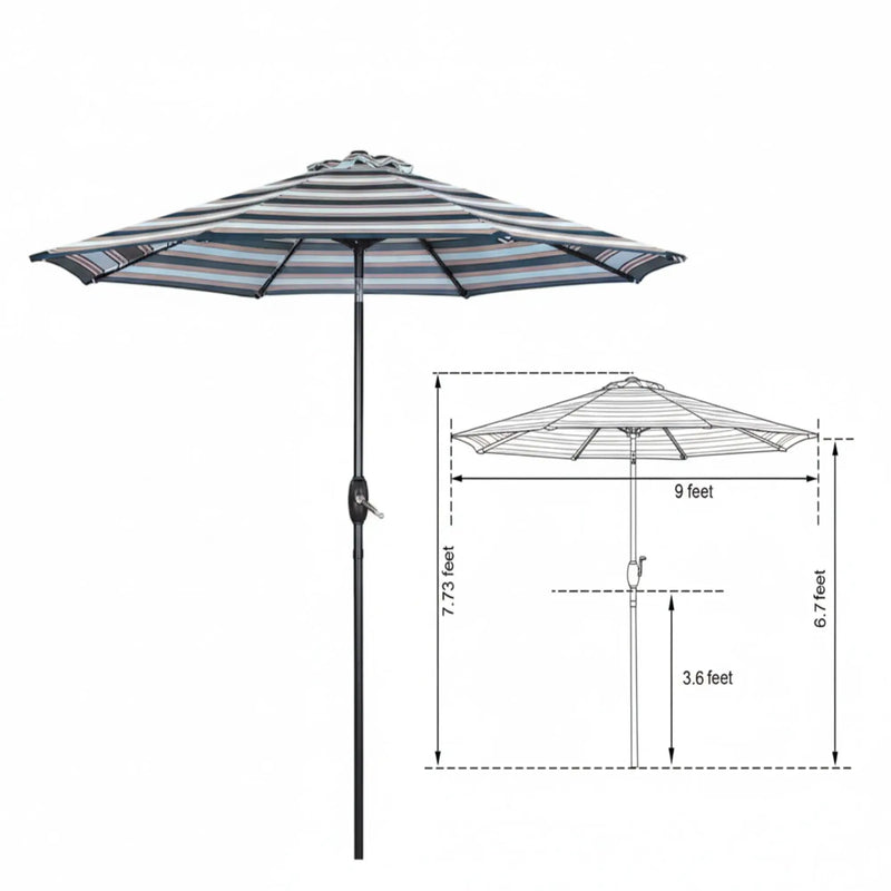 Patio Umbrella With Crank Lift & Push Button Tilt Frame, 200G / Sqm Solution Dyed Canopy - Blue Multi / Brown by HouseOfZazla