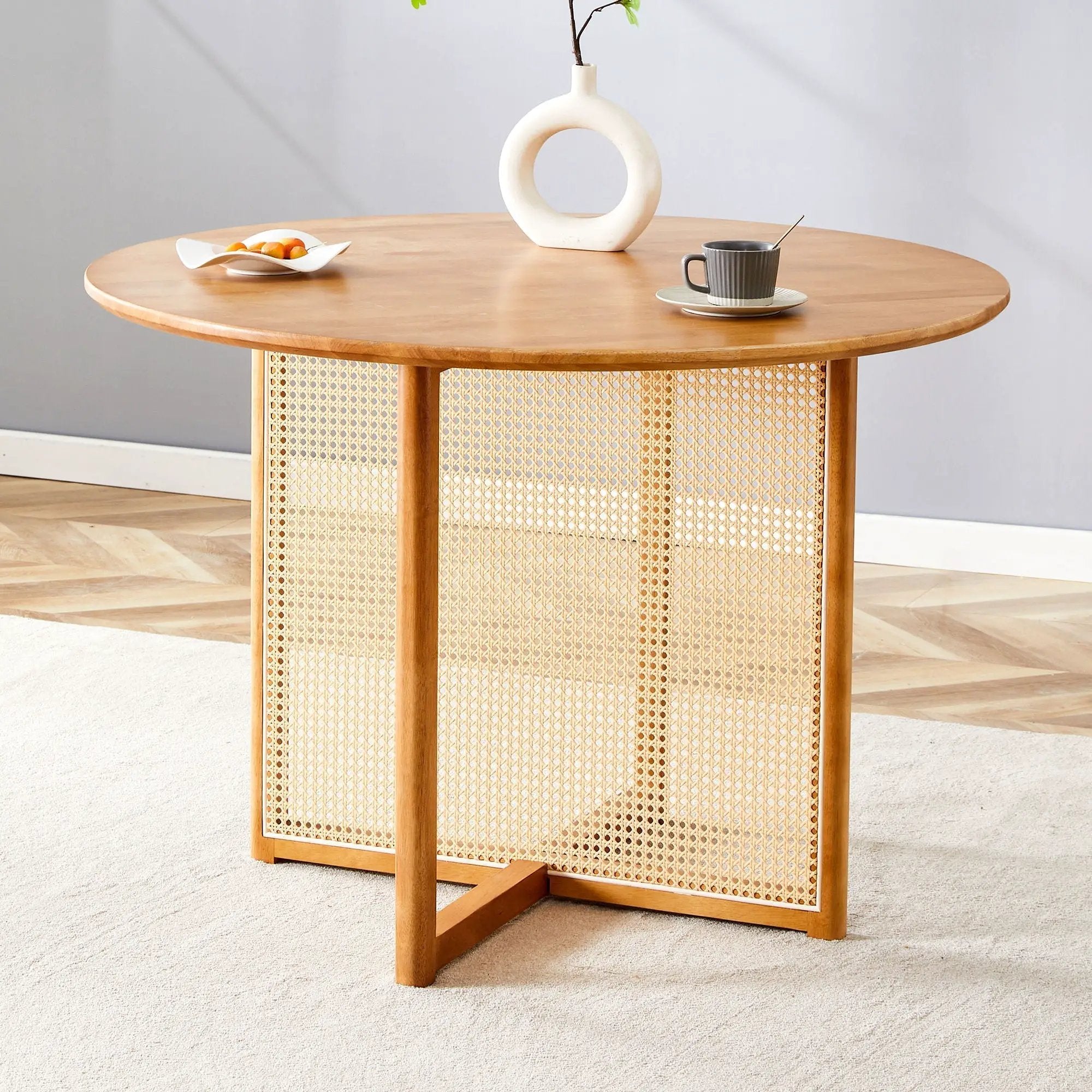 Chinese Countryside Retro Solid Wood Round Table, Simple Modern Imitation Rattan Table - Wood by HouseOfZazla