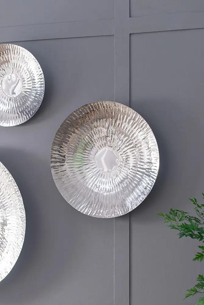Textured Oversized Disc, Wall Decor For Living Room (Set of 3) - Silver by Unique Piece Furniture