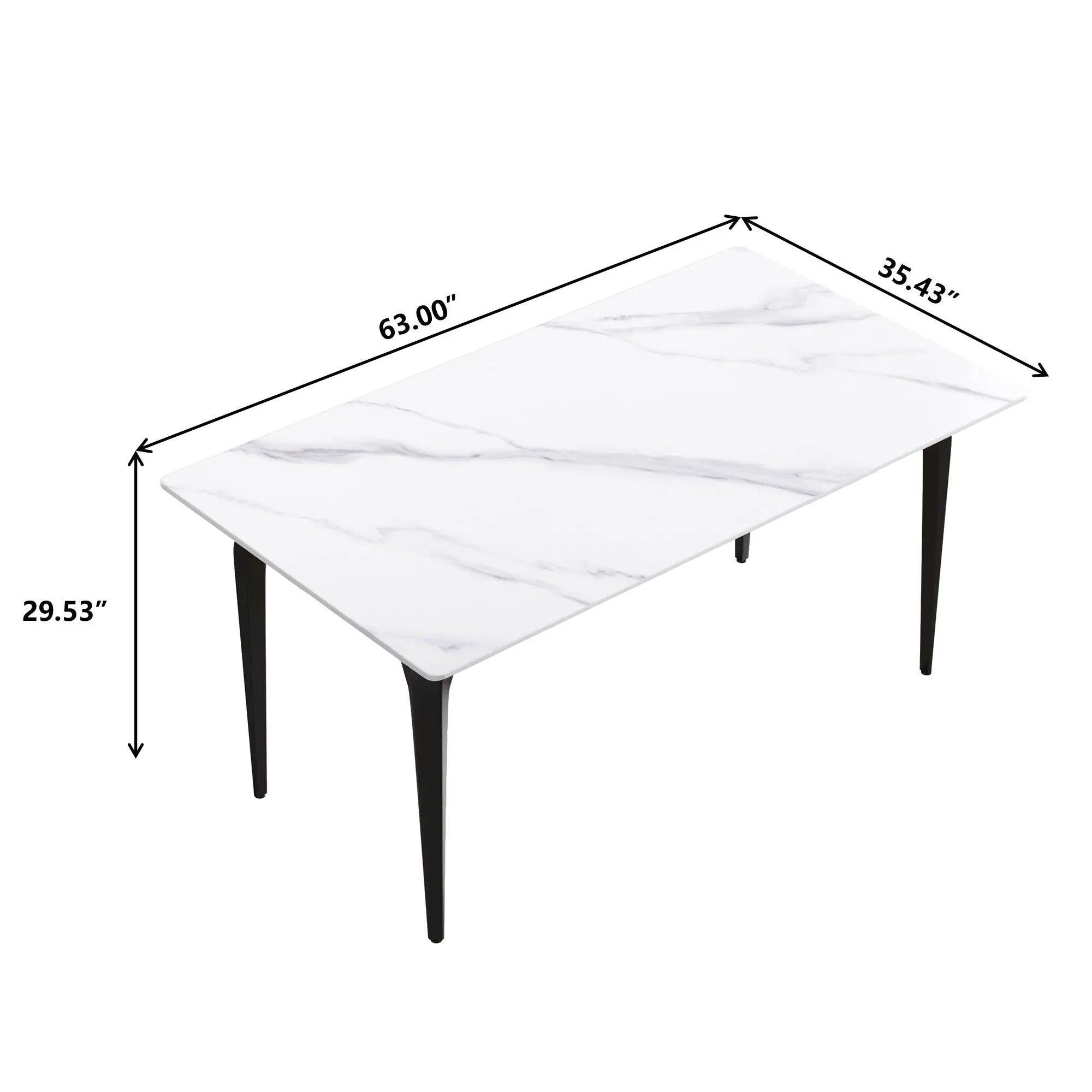 63" Modern Artificial Stone White Straight Edge Black Metal Leg Dining Table, 6 People - White / Black by Unique Piece Furniture