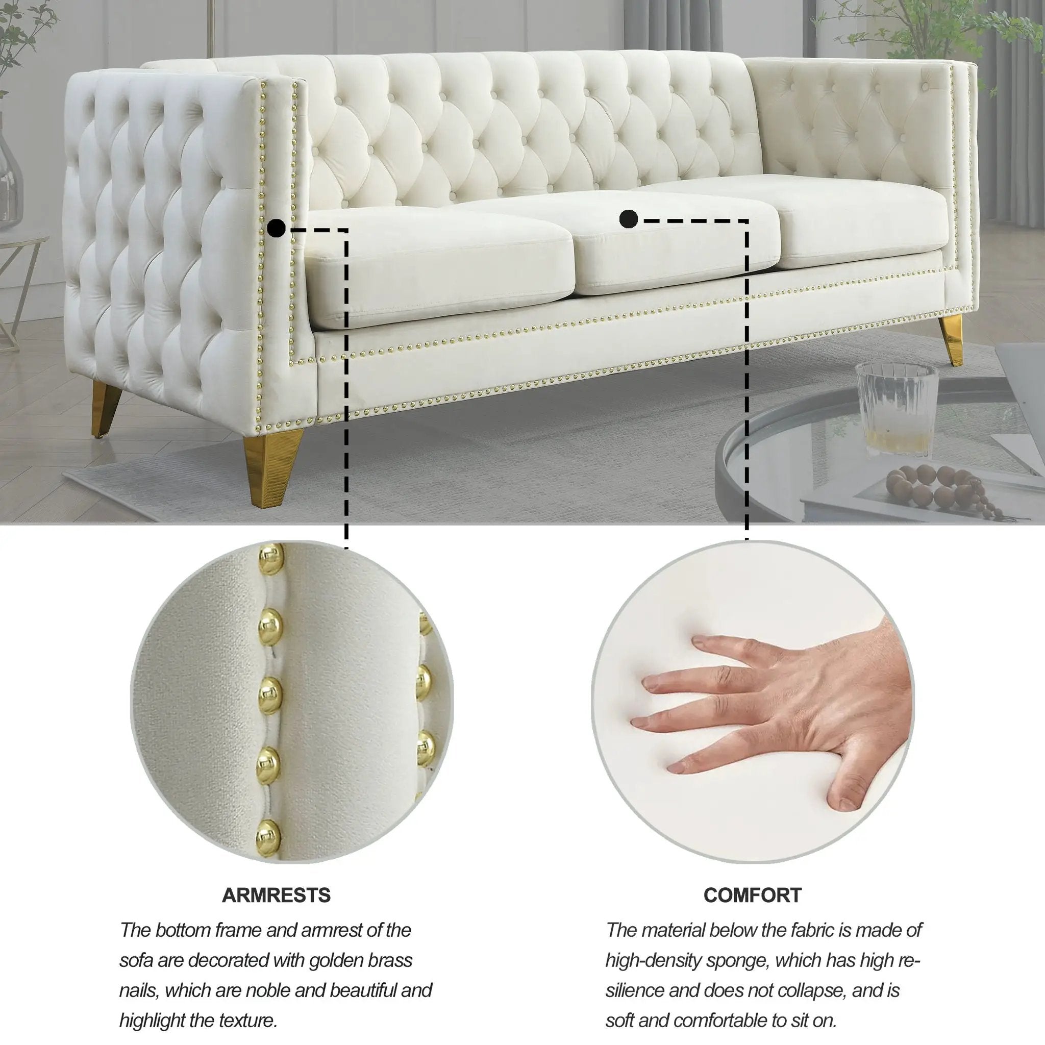 Modern Sofa With Button Tufting, Upholstered Couch For Living Room by HouseOfZazla
