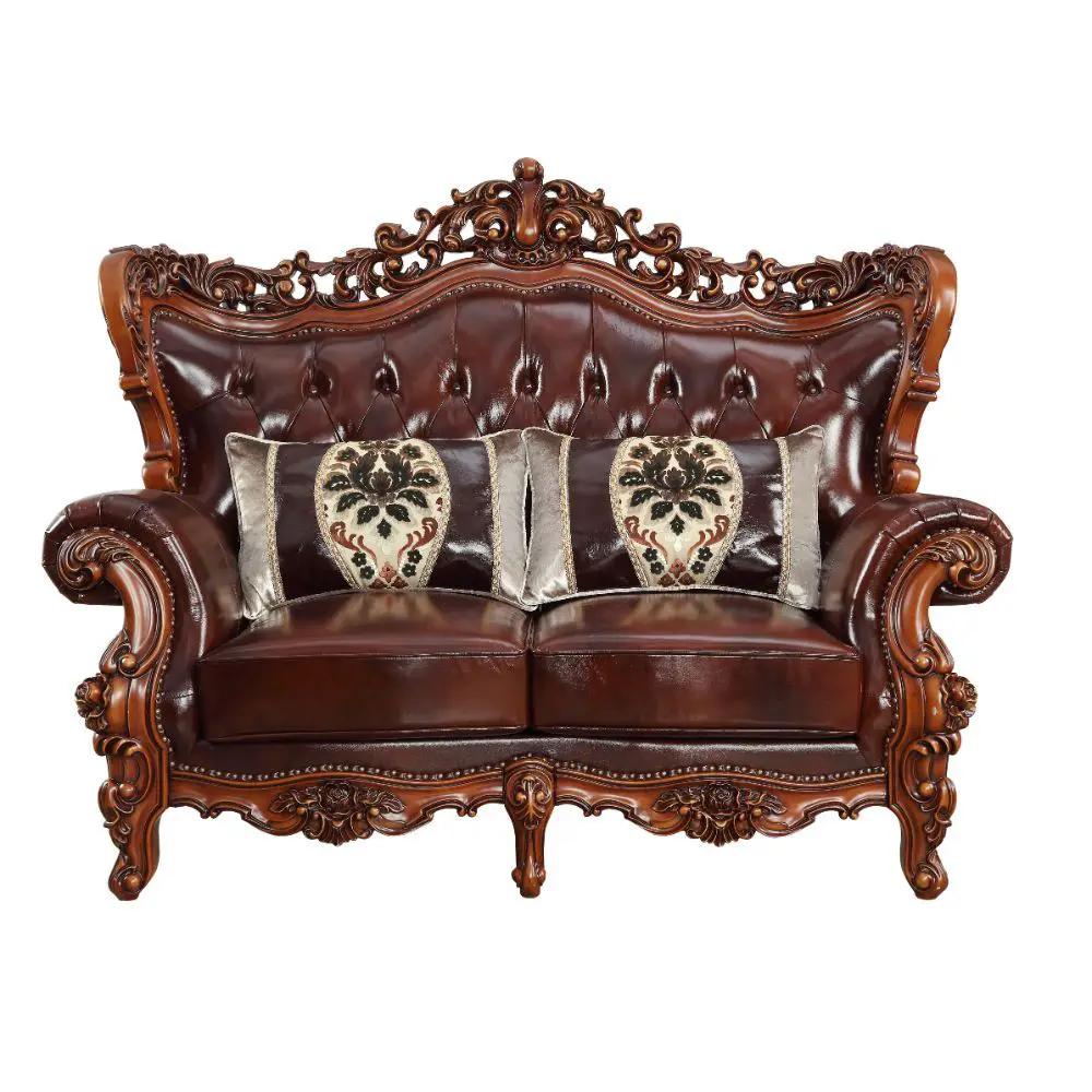 Eustoma - Loveseat - Cherry Top Grain Leather Match & Walnut by Unique Piece Furniture
