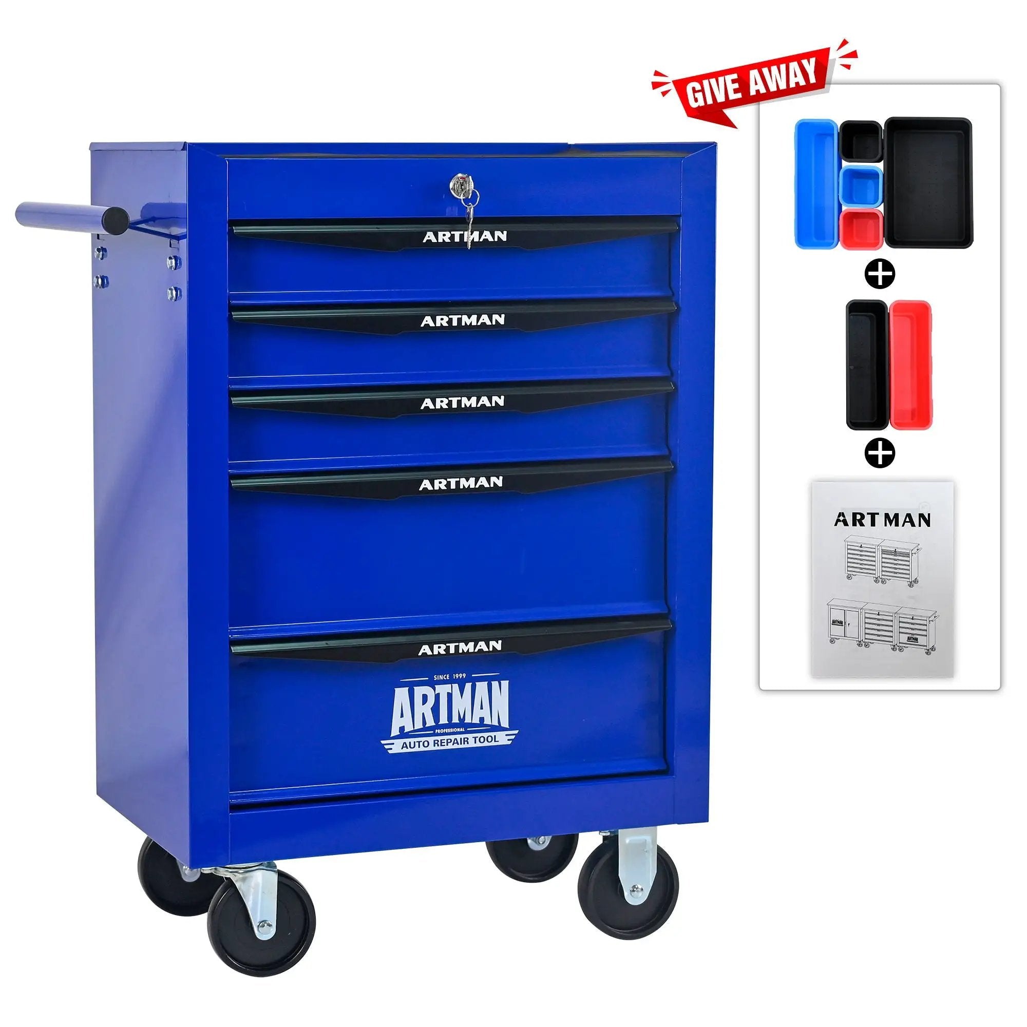 Rolling Metal Tool Chest With Drawers, Steel Storage Cabinet With Ball Bearing Slides by HouseOfZazla