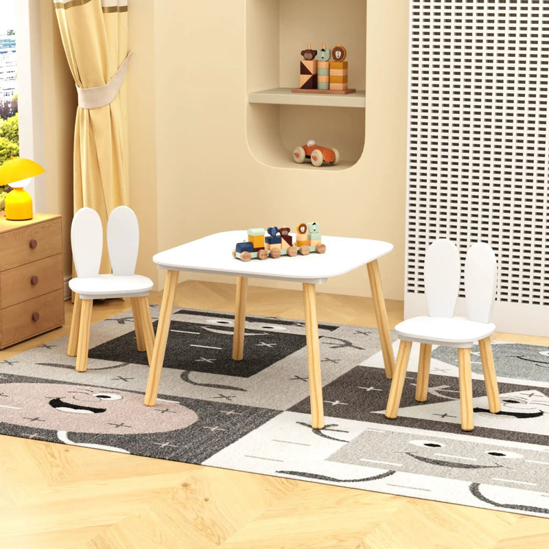 Rabbit Themed Table And 2 Chairs Set - White by HouseOfZazla