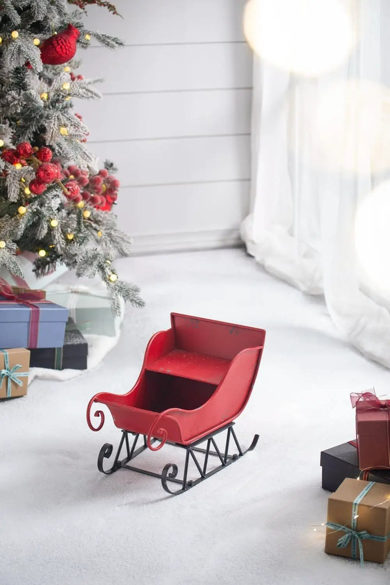 Iron Sleigh Large, Distressed Christmas Santa Sleigh Holiday Decoration by Unique Piece Furniture