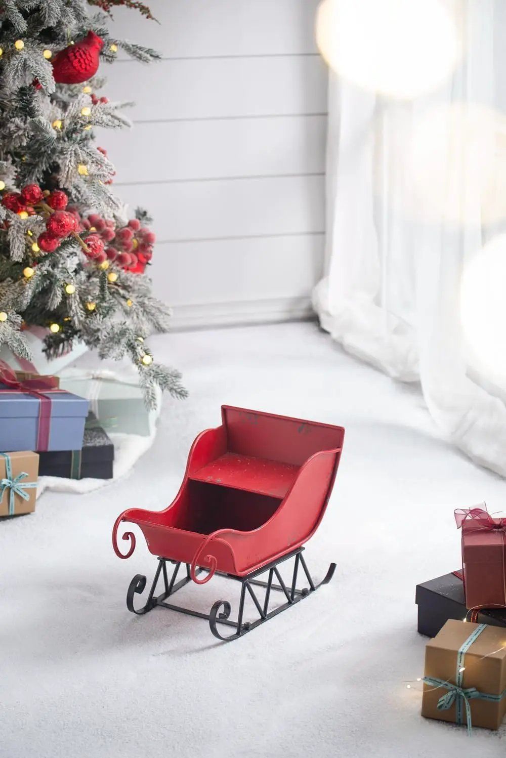 Iron Sleigh Large, Distressed Christmas Santa Sleigh Holiday Decoration by Unique Piece Furniture