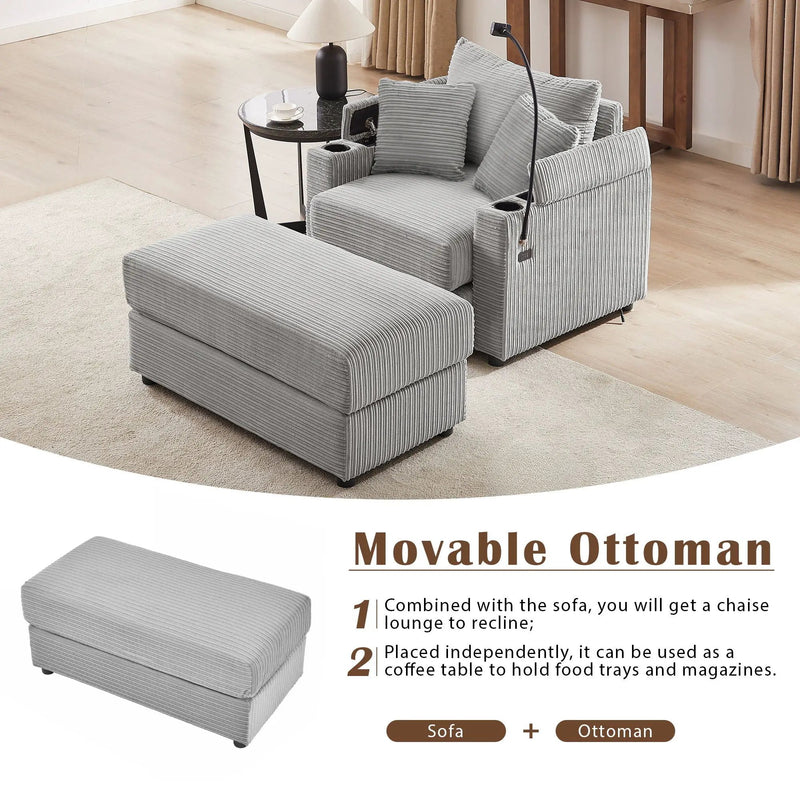 Modern Style Loveseat Sofa Sectional Sofa Couch With Storage Space, A Movable Ottoman, Two USB Ports, Two Cup Holders, A Phone Holder For Living Room by HouseOfZazla