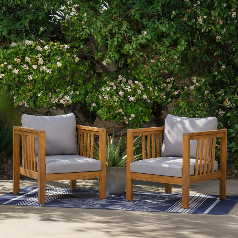 Set of 2 Outdoor Acacia Wood Club Chairs with Modern Square Arms by HouseOfZazla