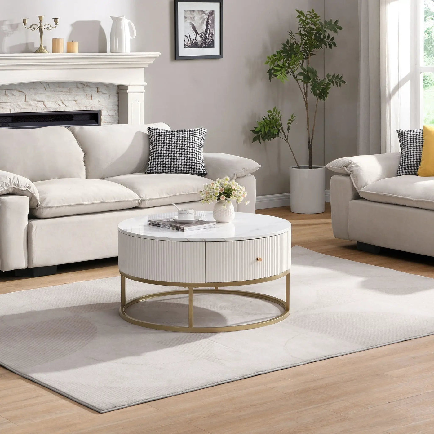 Modern Round Table With Drawers by Unique Piece Furniture