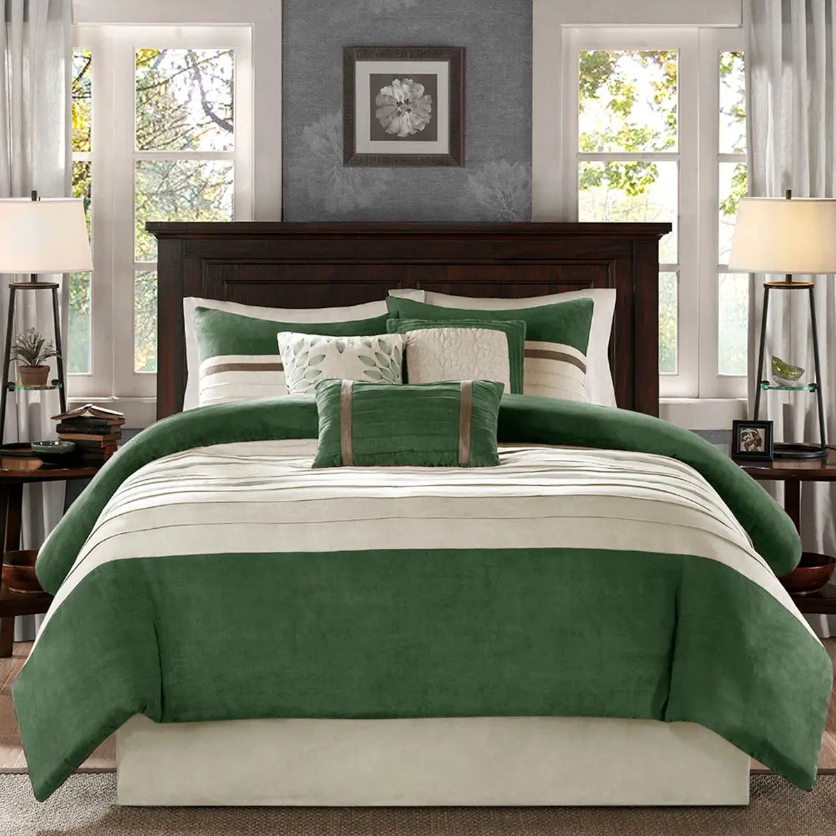 7 Pc Faux Suede Comforter Set Green Queen by HouseOfZazla