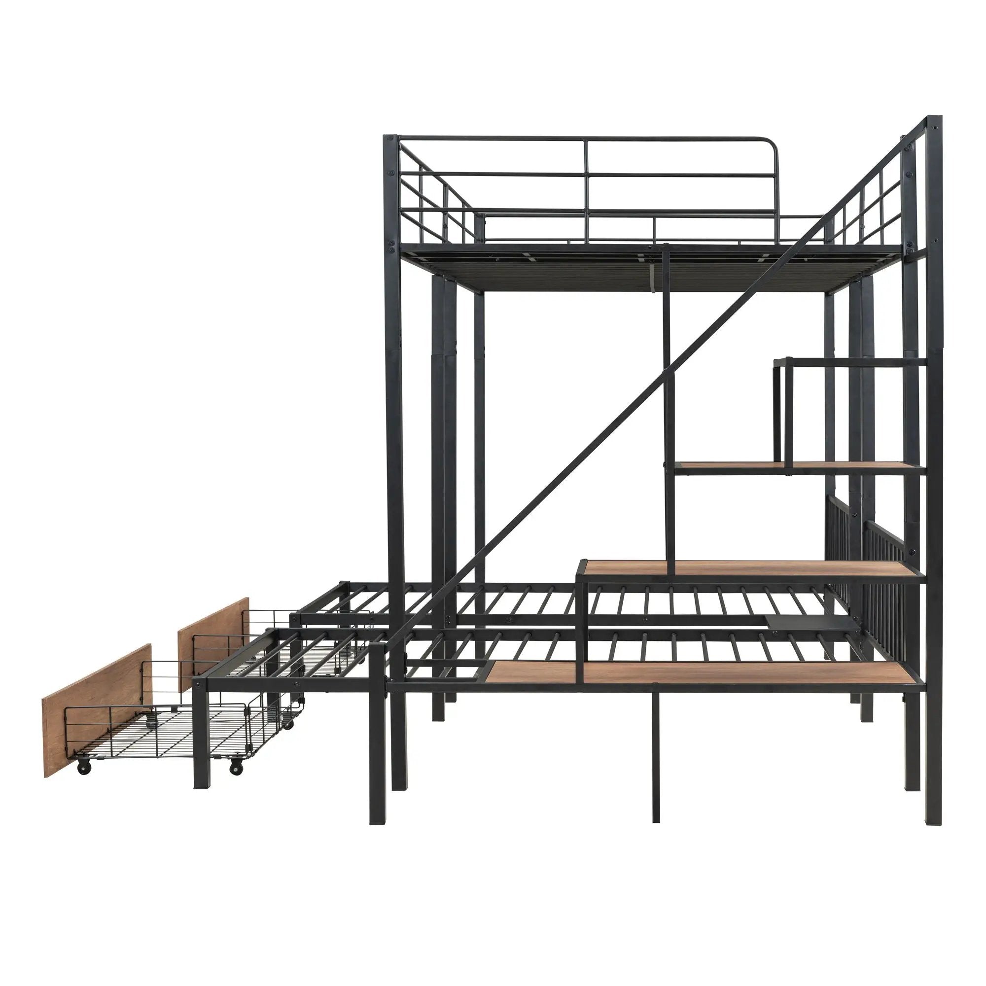 Full Over Twin-Twin Triple Bunk Bed With Drawers And Staircase - Black by Unique Piece Furniture
