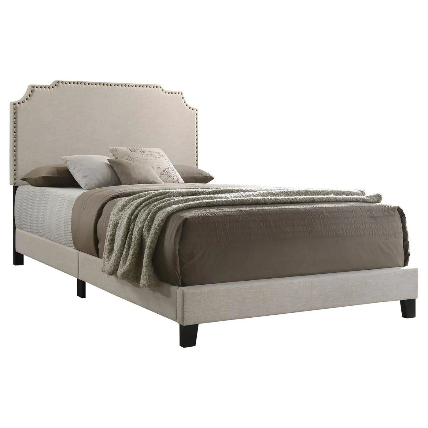 Panel Bed With Nailhead Trim, Upholstered Headboard by HouseOfZazla