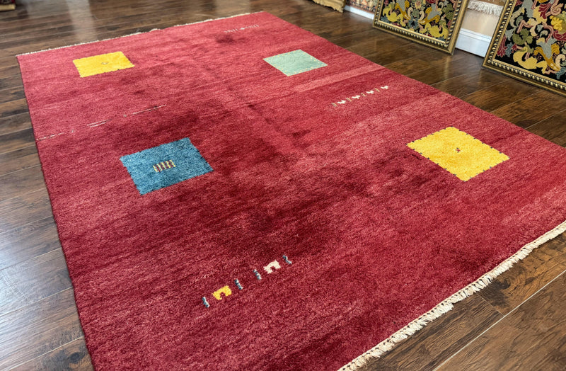 Modern Indo Persian Gabbeh Rug 7x10, Red, Tribal Area Rug by Jewel Rugs