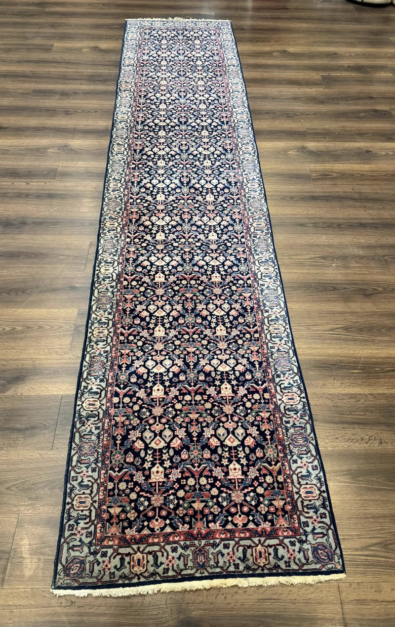 Indo Persian Runner Rug 2.8 x 12, Navy Blue, Floral, Fine 270 KPSI by Jewel Rugs