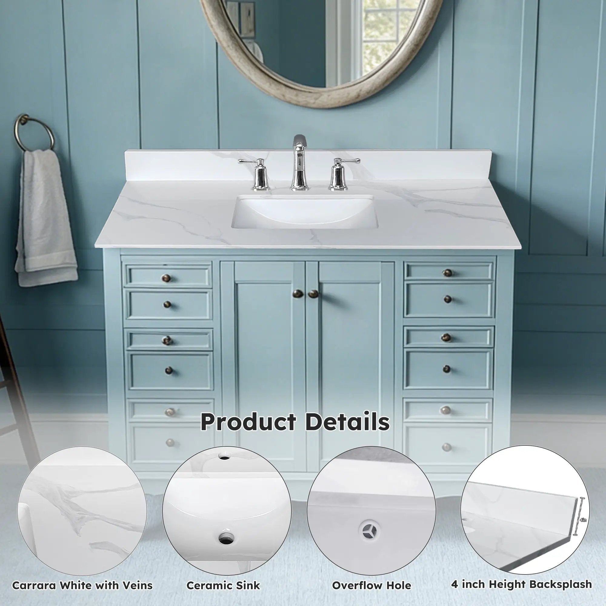 43-Inch Quartz Bathroom Vanity Top by HouseOfZazla