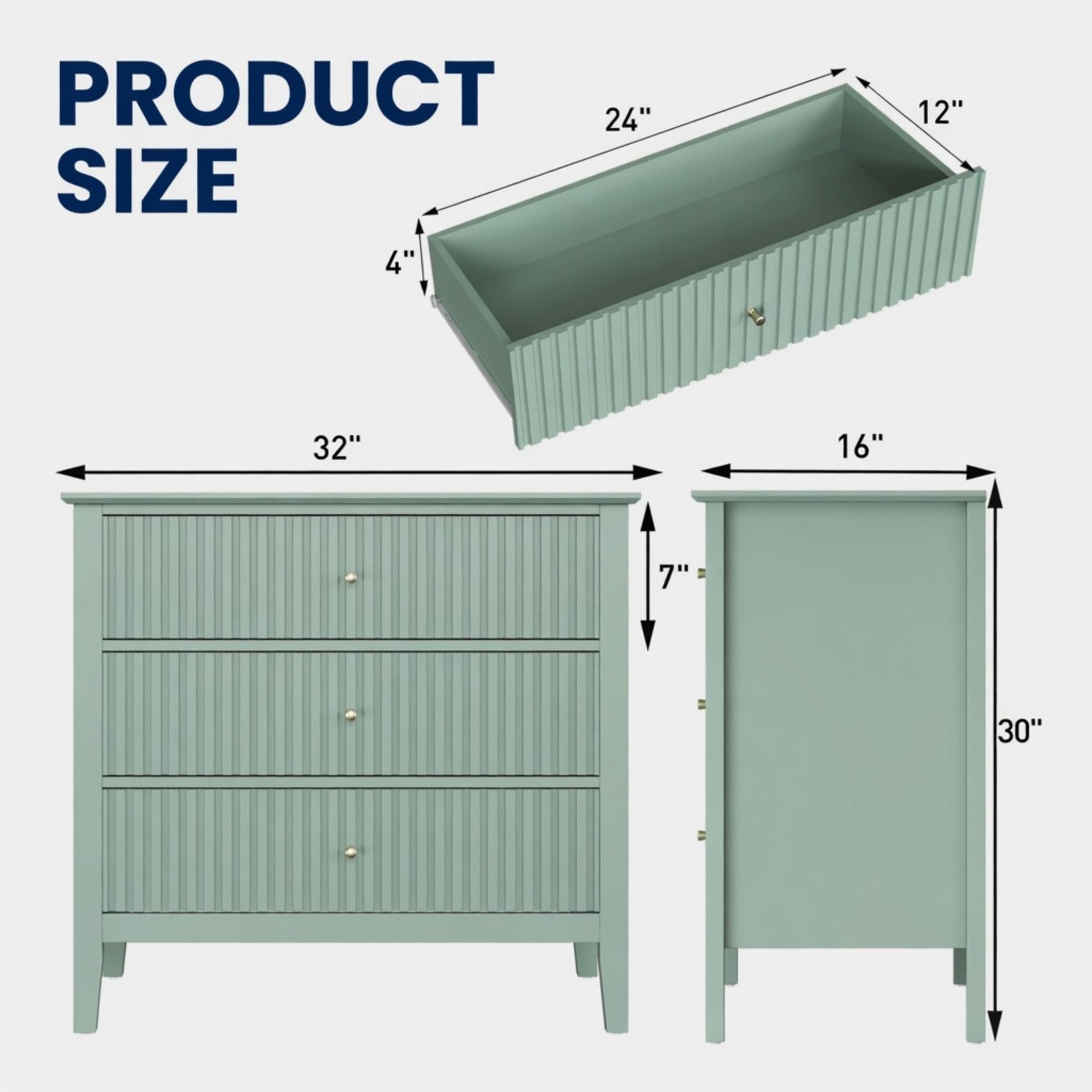 Fluted 3 Drawer Nightstand With Soft Close Slides by HouseOfZazla