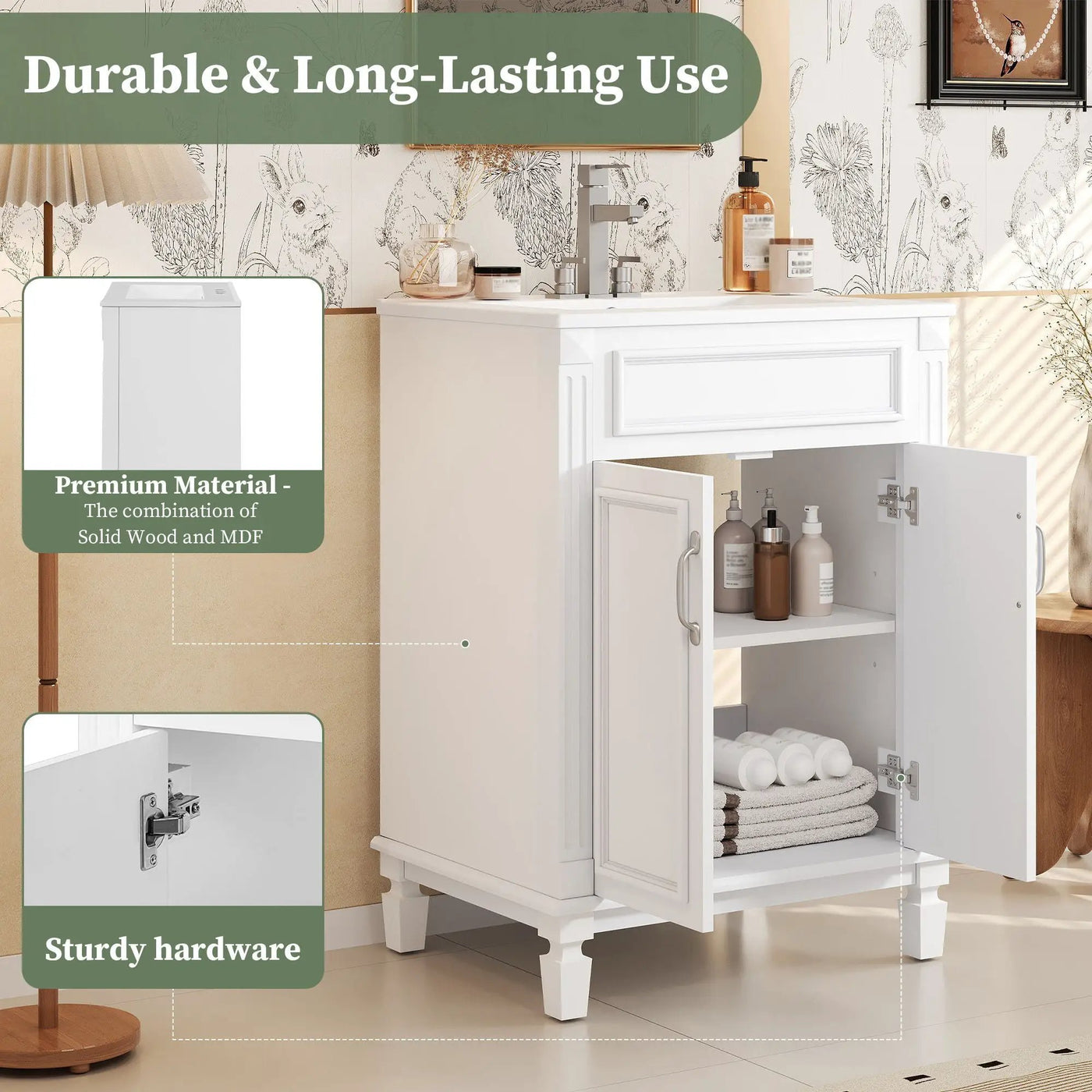 Bathroom Vanity With Top Sink, Cabinet With 2 Soft Closing Doors by Unique Piece Furniture