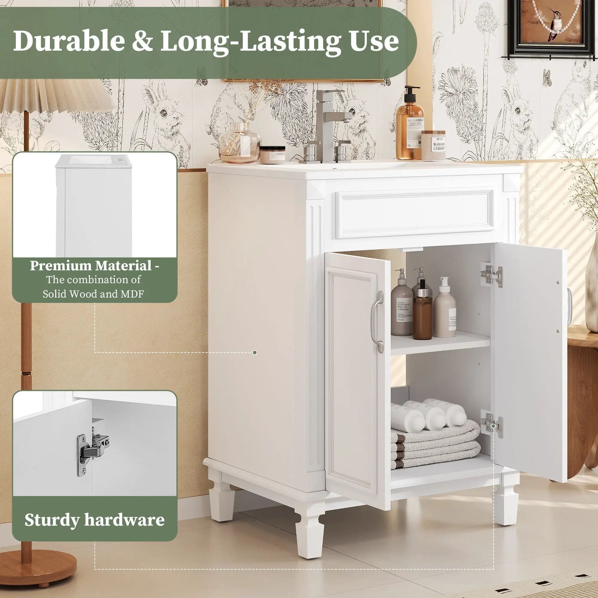 Bathroom Vanity With Top Sink, Cabinet With 2 Soft Closing Doors by Unique Piece Furniture