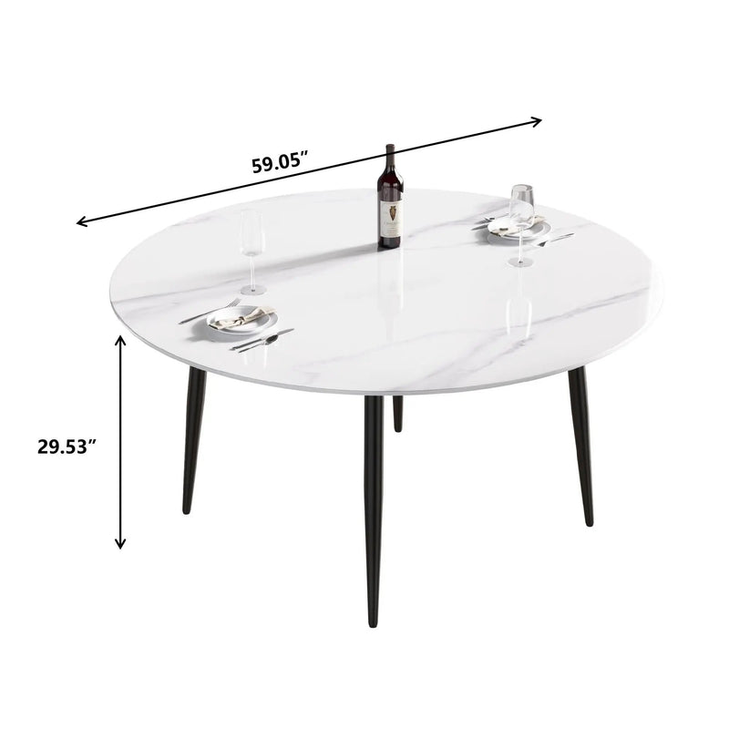 Modern Man-Made Stone Round Metal Dining Table-Position For 6 People by Unique Piece Furniture
