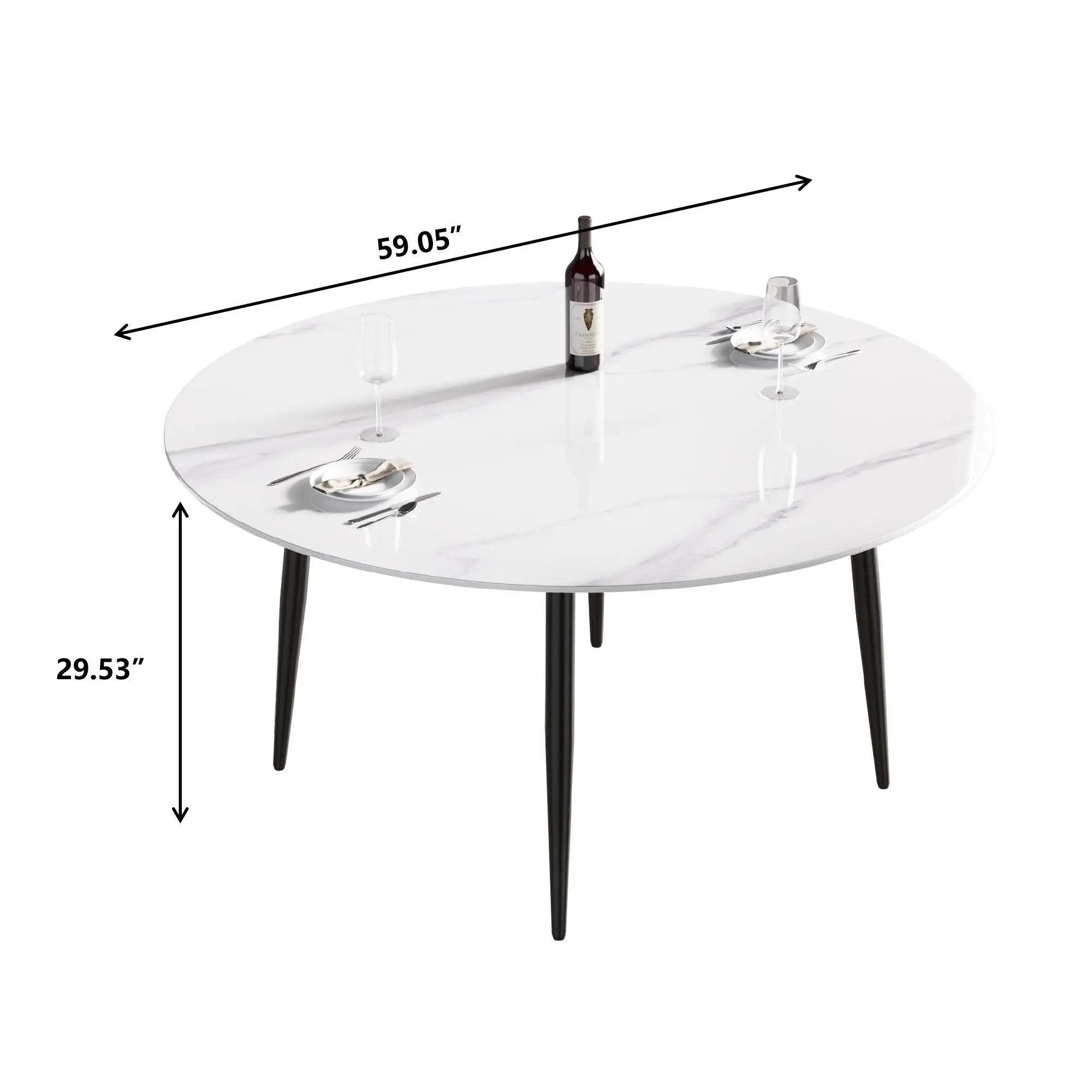 Modern Man-Made Stone Round Metal Dining Table-Position For 6 People by HouseOfZazla