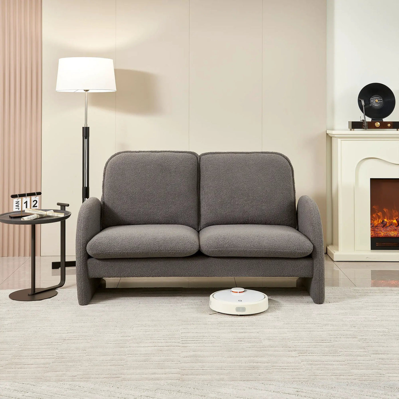 Loveseat Sofa Small Couch For Living Room, Sherpa Fabric Upholstered Loveseat Sofa Couch, Small Loveseat Sofa For Apartment, Bedroom by Unique Piece Furniture