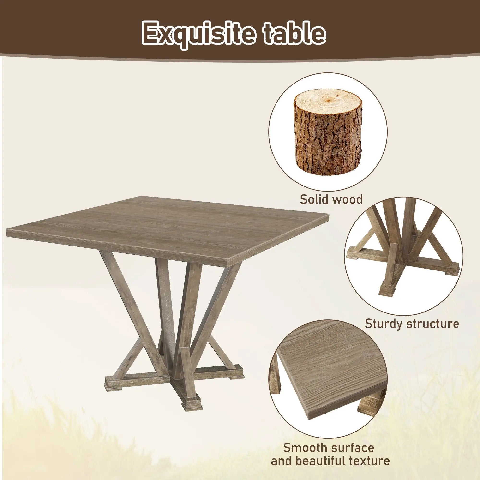 Modern Farmhouse Square Counter Table Solid Wood Rubberwood Antique Finishing Rustic Look Distressed Look Wire Brushed For 4 Seaters - Grayish Brown by Unique Piece Furniture