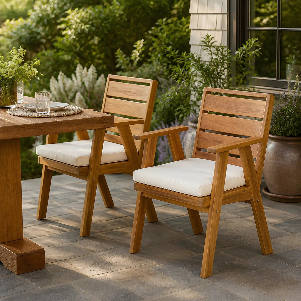 Outdoor Dining Chairs Set of 2, Acacia Wood Patio Chairs by HouseOfZazla