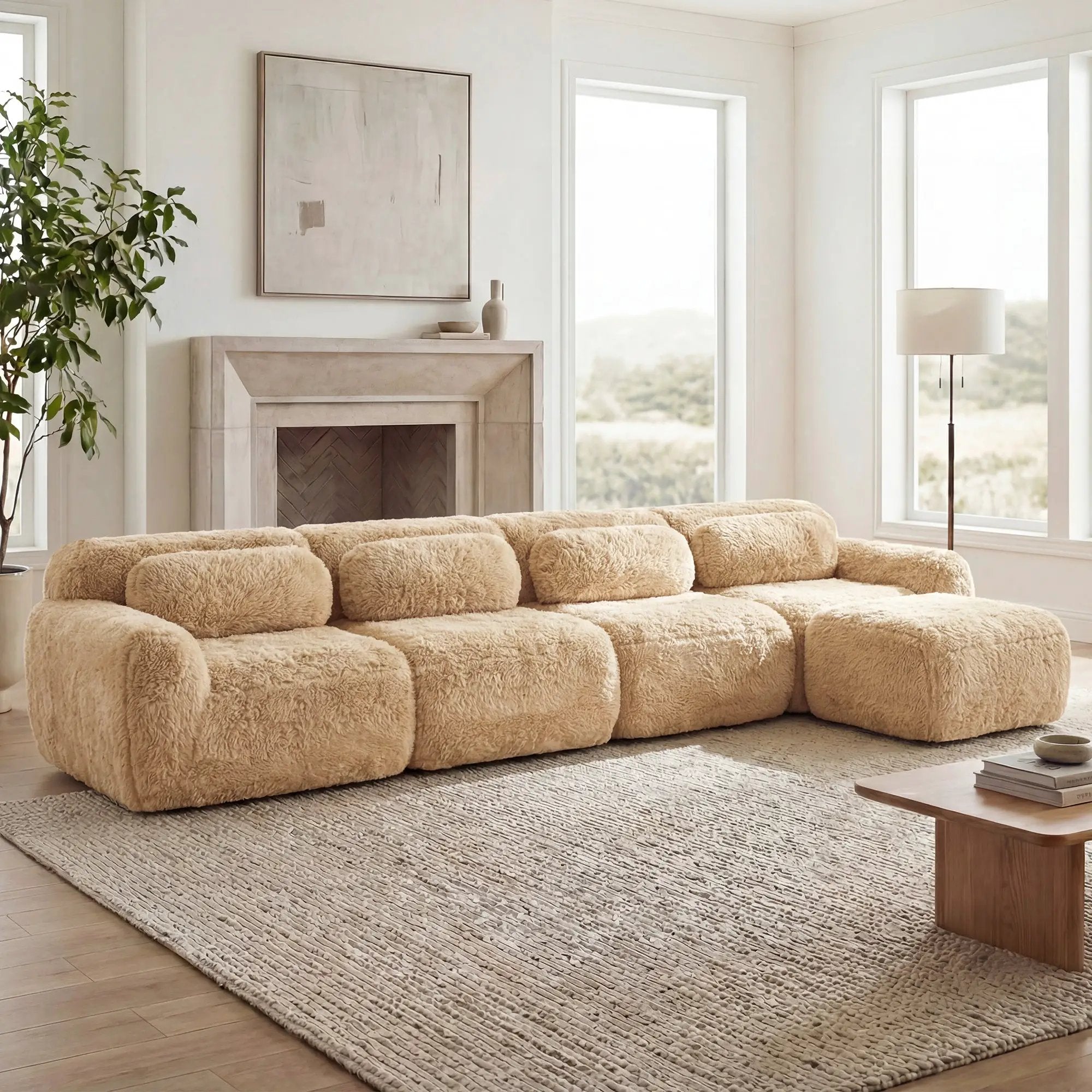 L-Shaped Soft And Fluffy Modular Sectional Sofa by HouseOfZazla