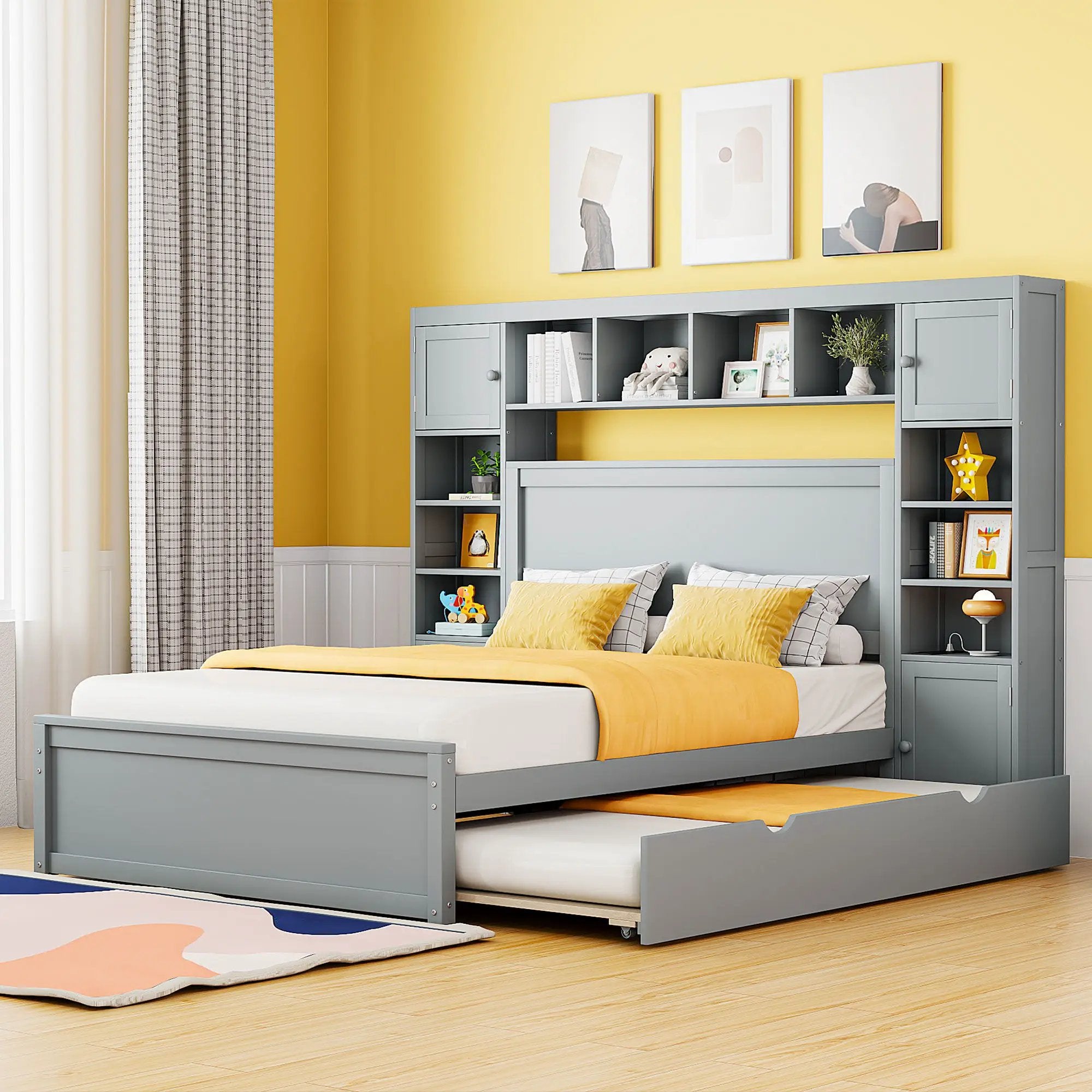 Bed With All In One Cabinet, Shelf And Sockets, Trundle by HouseOfZazla