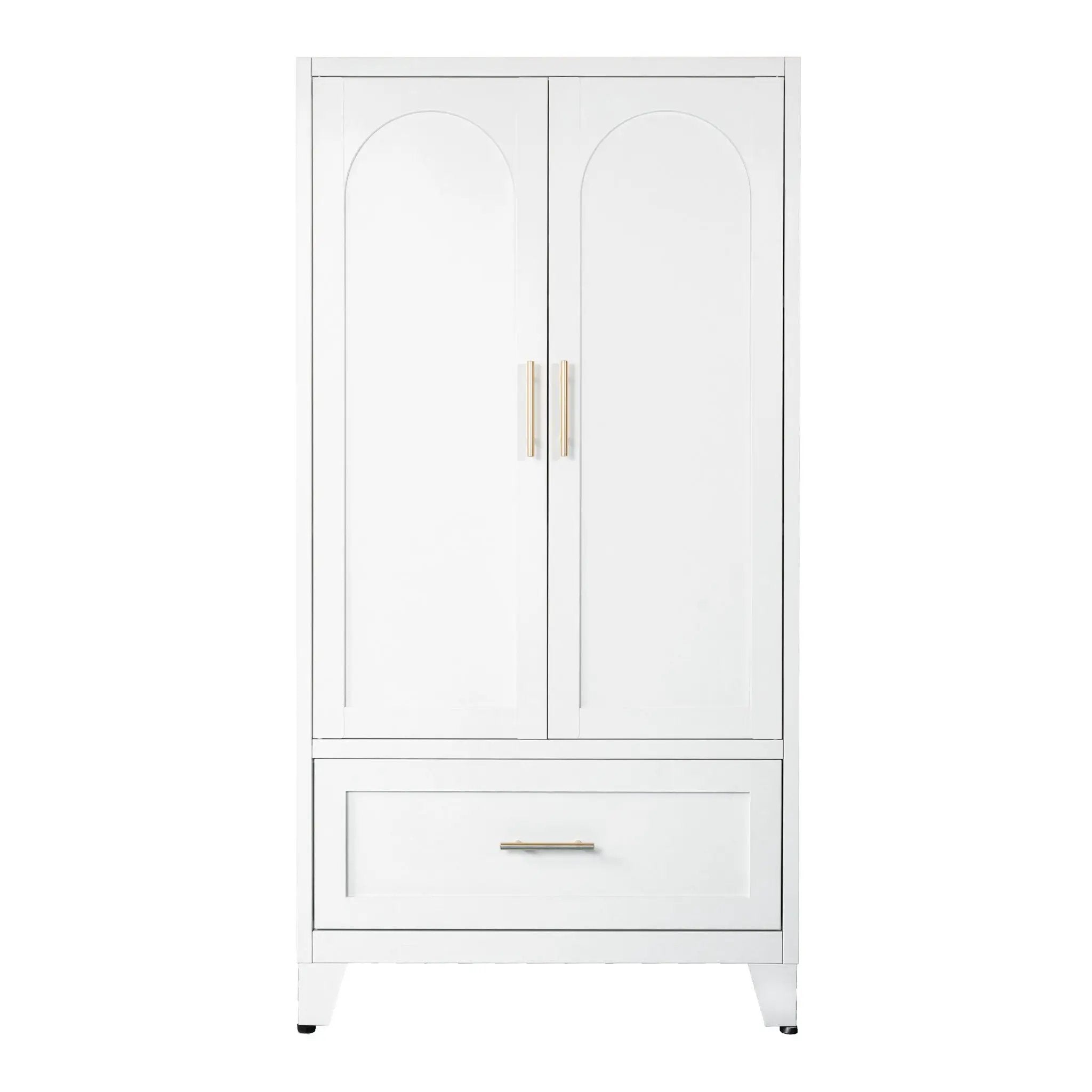 Wardrobe Cabinet With 1 Drawer And Hanging Rod, 2 Doors Closet With Shelf For Bedroom - White by Unique Piece Furniture