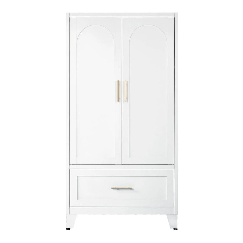Wardrobe Cabinet With 1 Drawer And Hanging Rod, 2 Doors Closet With Shelf For Bedroom - White by Unique Piece Furniture