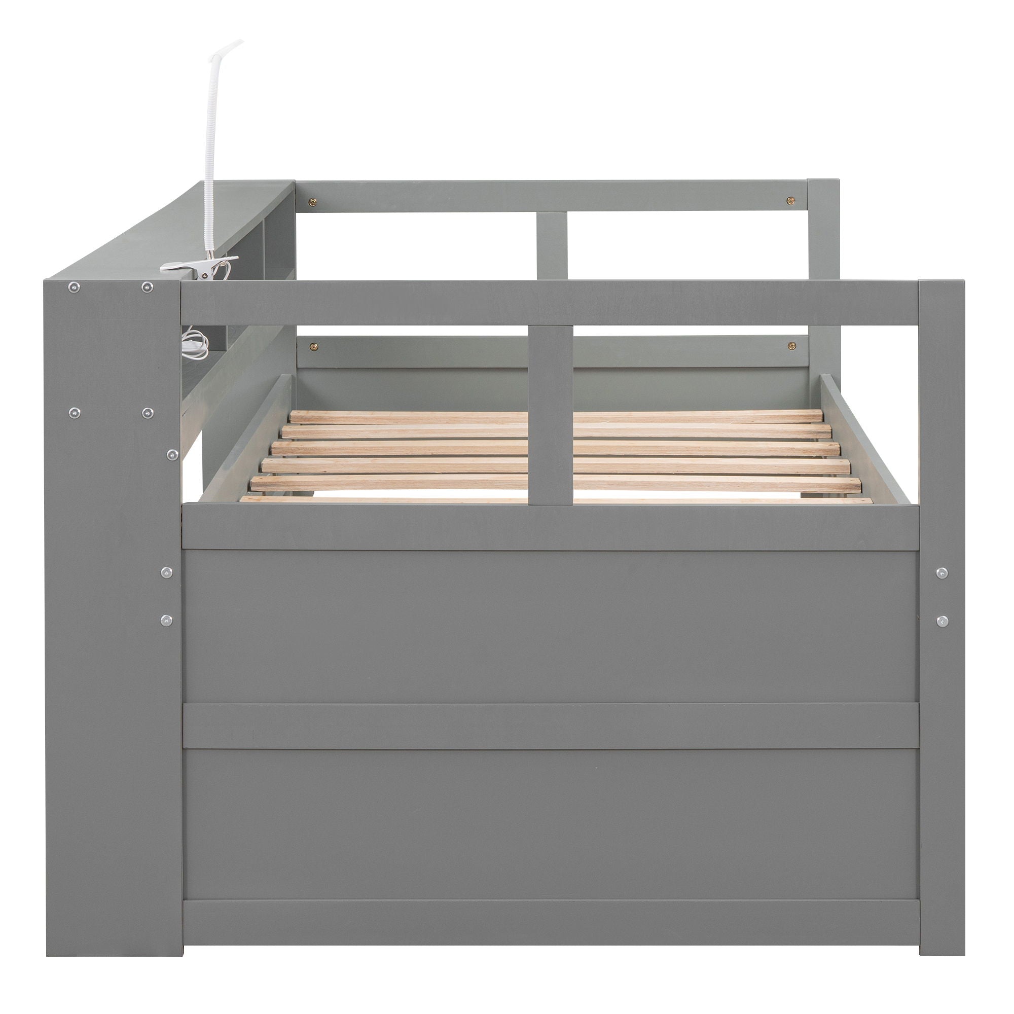 Daybed With 2 Trundles, 3 Storage Cubbies, Built In USB Charging Light by HouseOfZazla