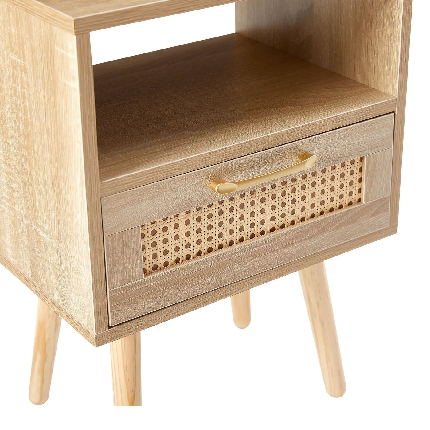 15.75" Rattan End Table With Drawer And Solid Wood Legs, Modern Nightstand, Side Table For Living Room, Bedroom by HouseOfZazla