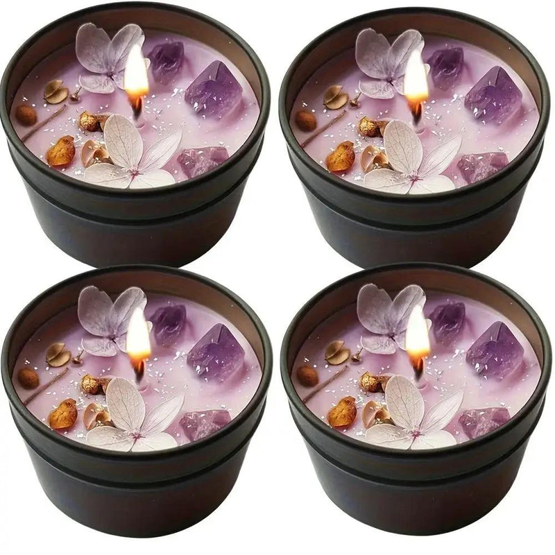 [Aesthetic Lavender Candle] 4pcs Lavender Candle - Aesthetic Fragrance, Cute Purple Embedded Crystal & Petals, Novelty Medium Home Kitchen Decoration - Soft Lavender Fragrance, Soy Wax, Women's Luxury Gift, Creativity/Candle by House Of Avana
