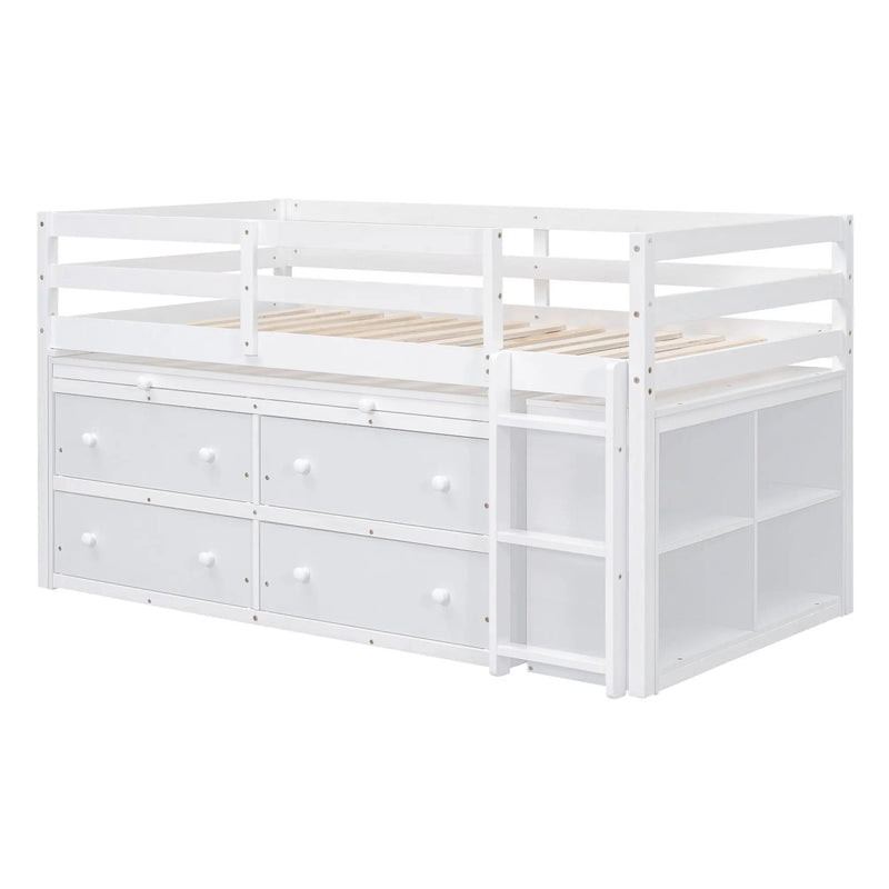 Loft Bed With Retractable Writing Desk And 4 Drawers, With Lateral Portable Desk And Shelves by HouseOfZazla